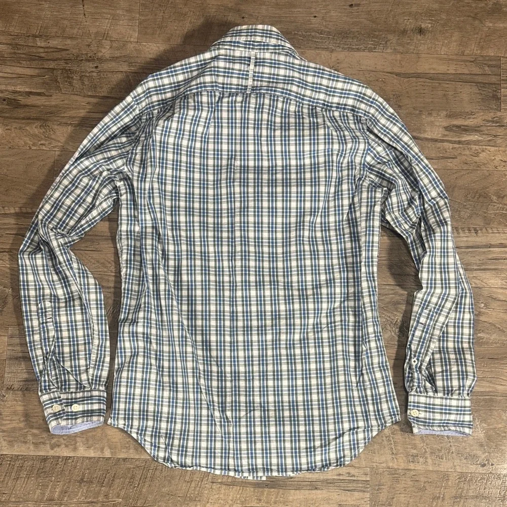 Banana Republic Slimfit Blue Green & White Plaid Button Down Short - Size S